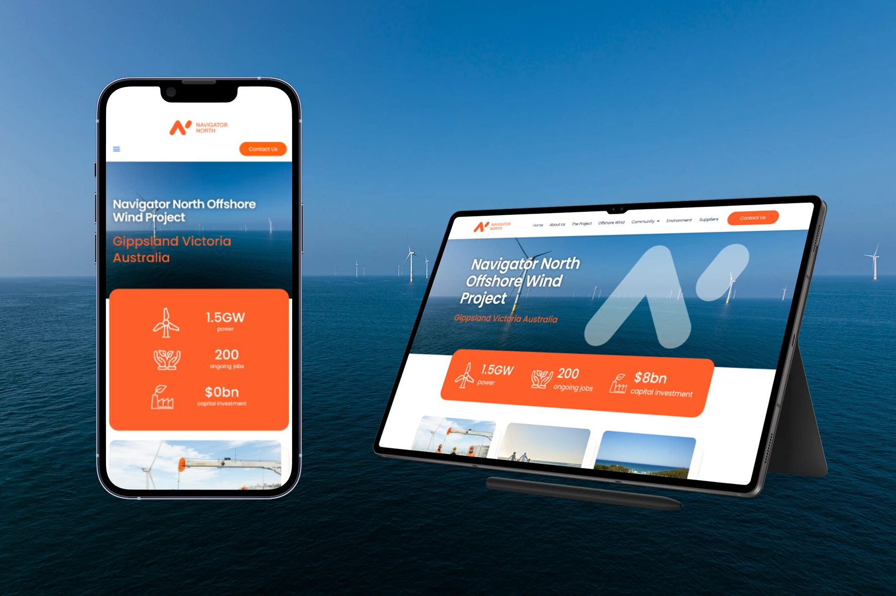 Navigator North web displayed on mobile and tablet