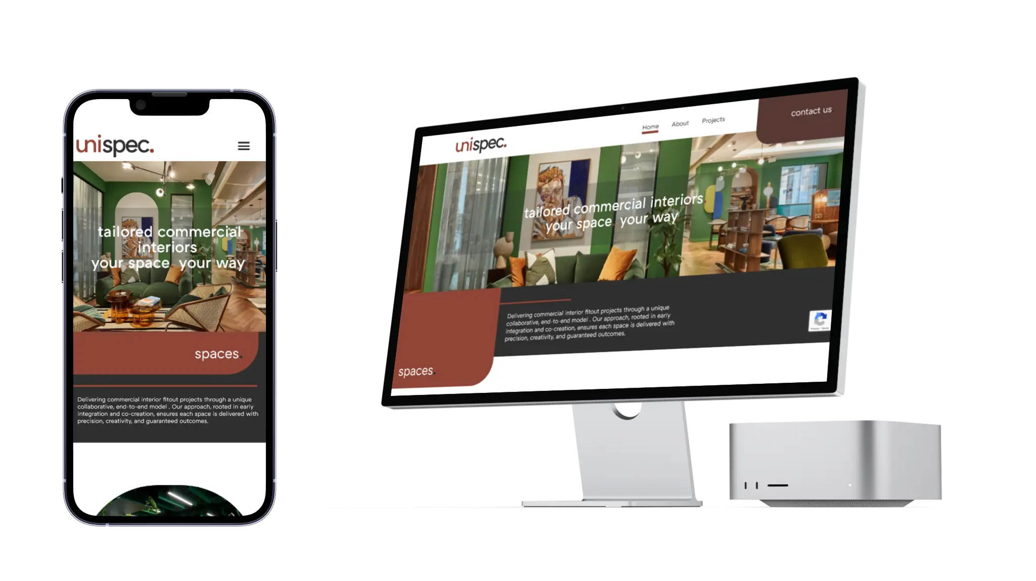 Unispec web displayed on mobile and desktop