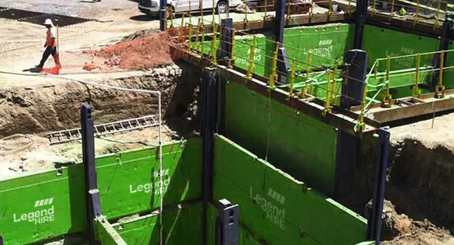 Legend Hire trench shoring system installed on a utilities project