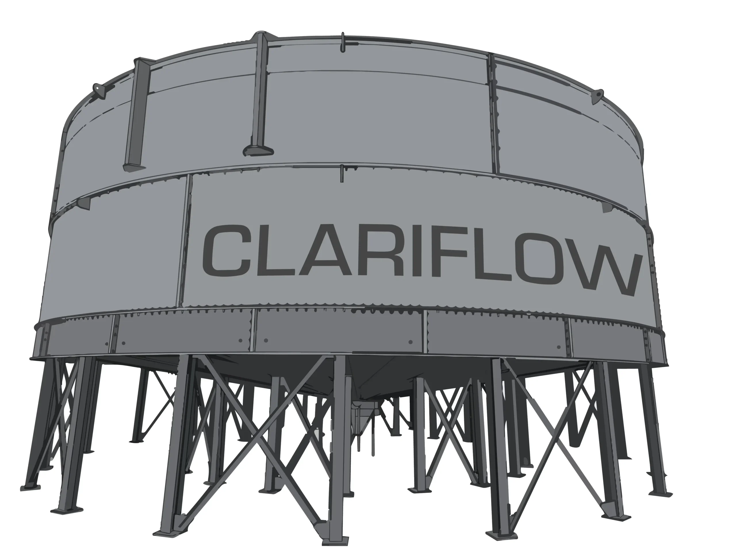 Clariflow thickener tank with Valcorra product branding applied