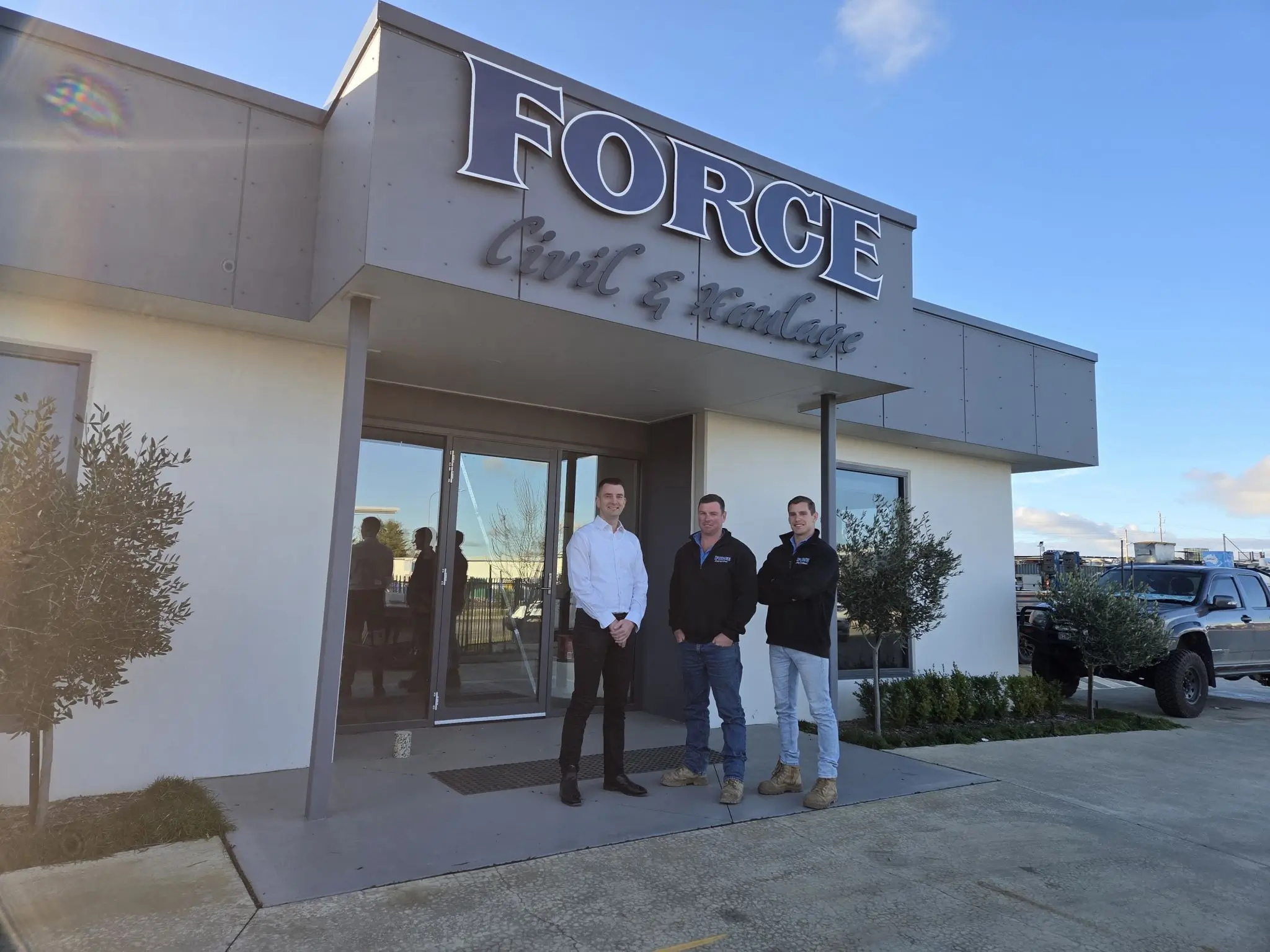 Meeting Force Civil team outside the company office in Orange, New South Wales