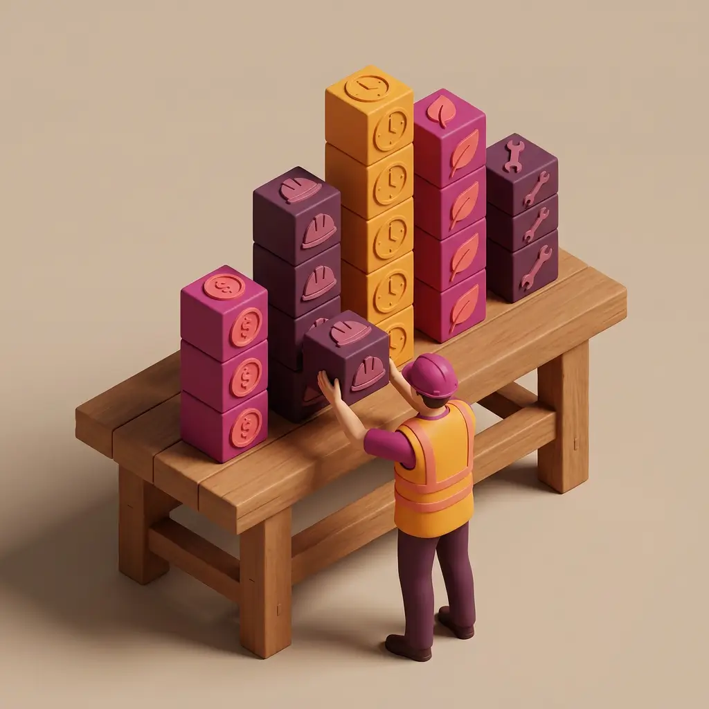 Isometric blocks showing price as the smallest factor among prequalification scheme criteria