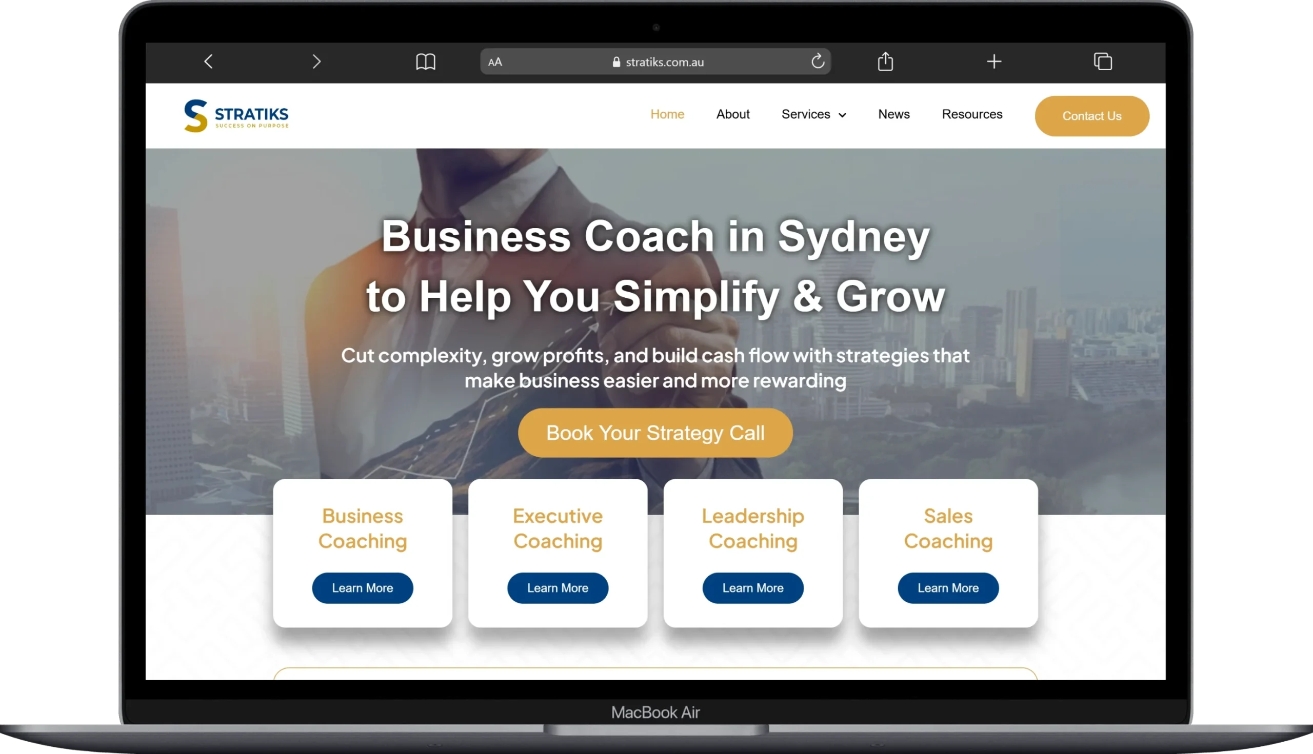 Stratiks coaching website displayed on desktop