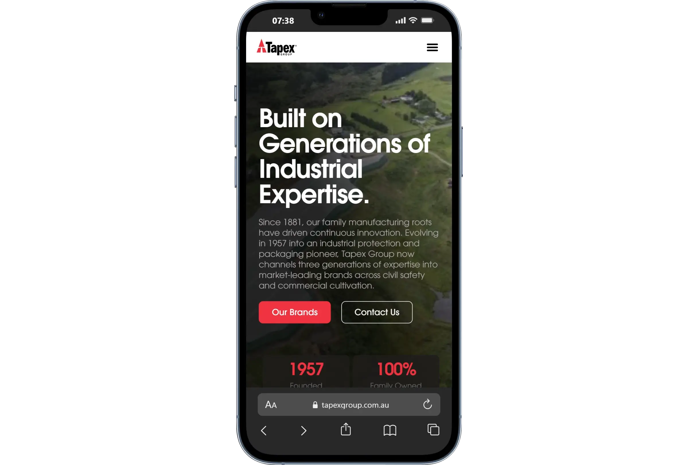 Tapex Group new website design on mobile