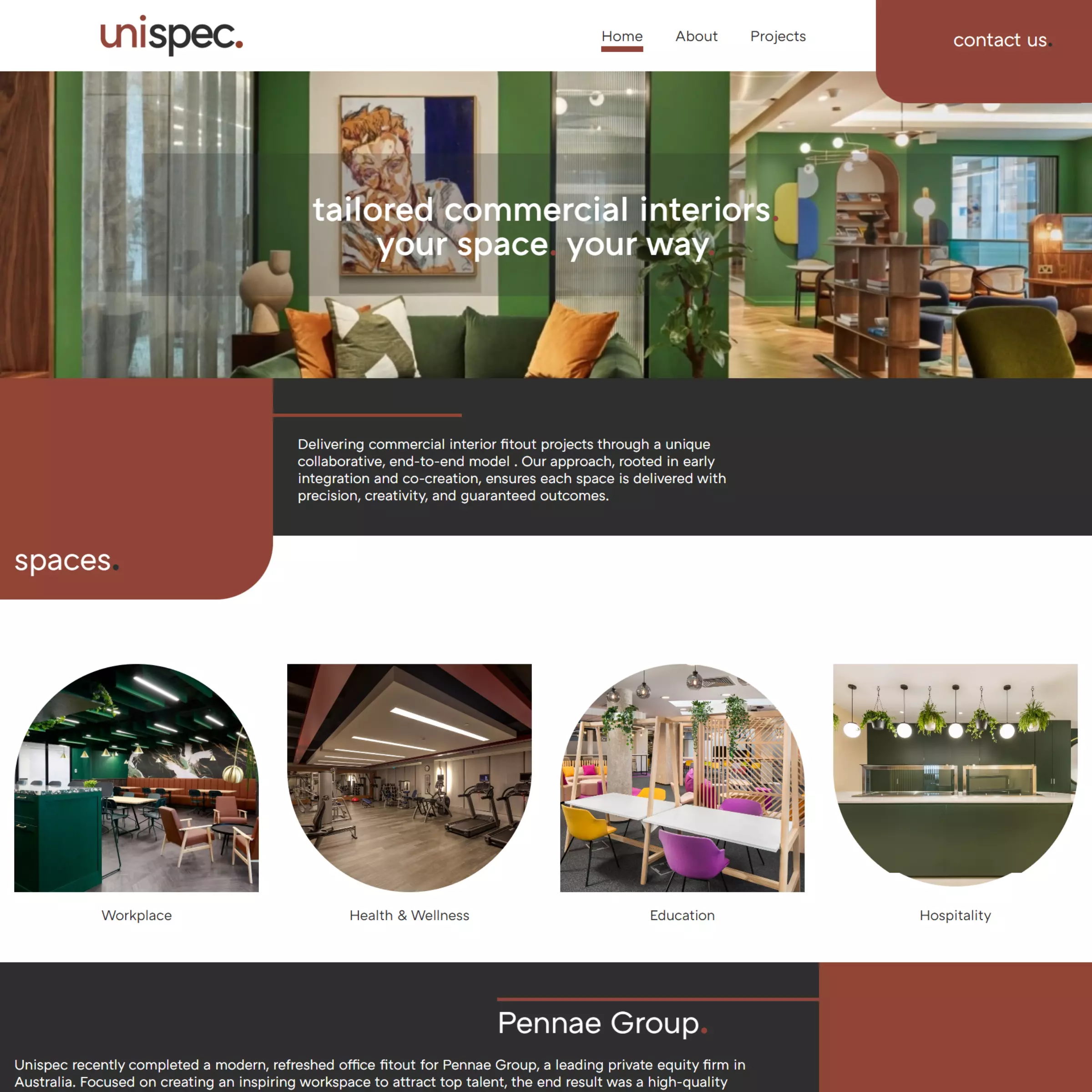 Unispec website homepage