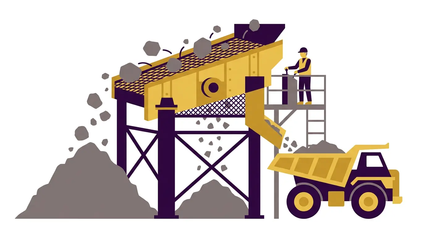 Flat vector illustration of a screening deck sorting aggregate, showing how ad copy filters wrong-fit paid clicks to determine Google ads lead quality
