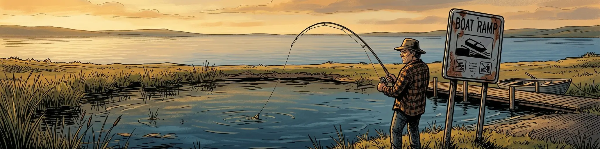 Angler easily fishing a stocked pond while a vast empty lake goes untouched