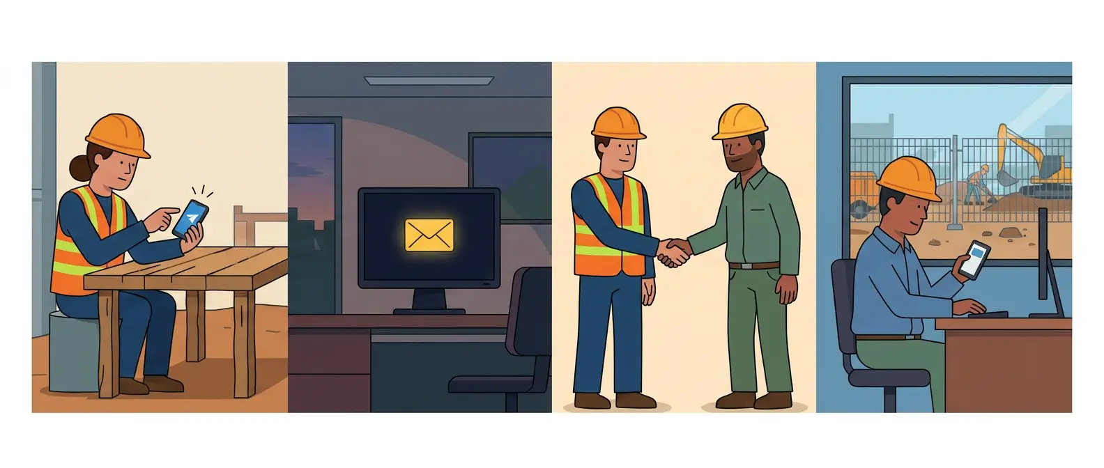 Four-panel strip of an enquiry going unanswered while a competitor wins the job, illustrating lead response time