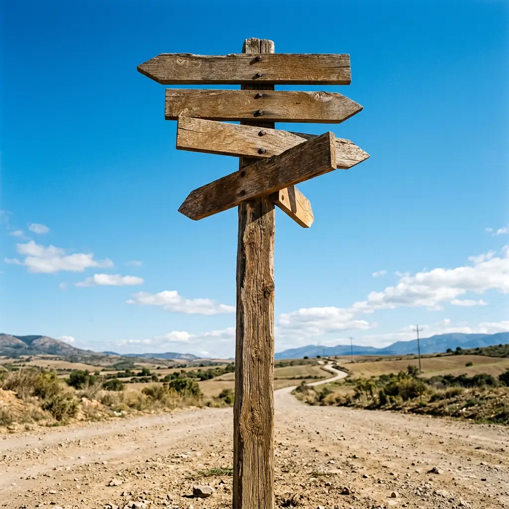 Weathered signpost with blank arrows pointing different ways